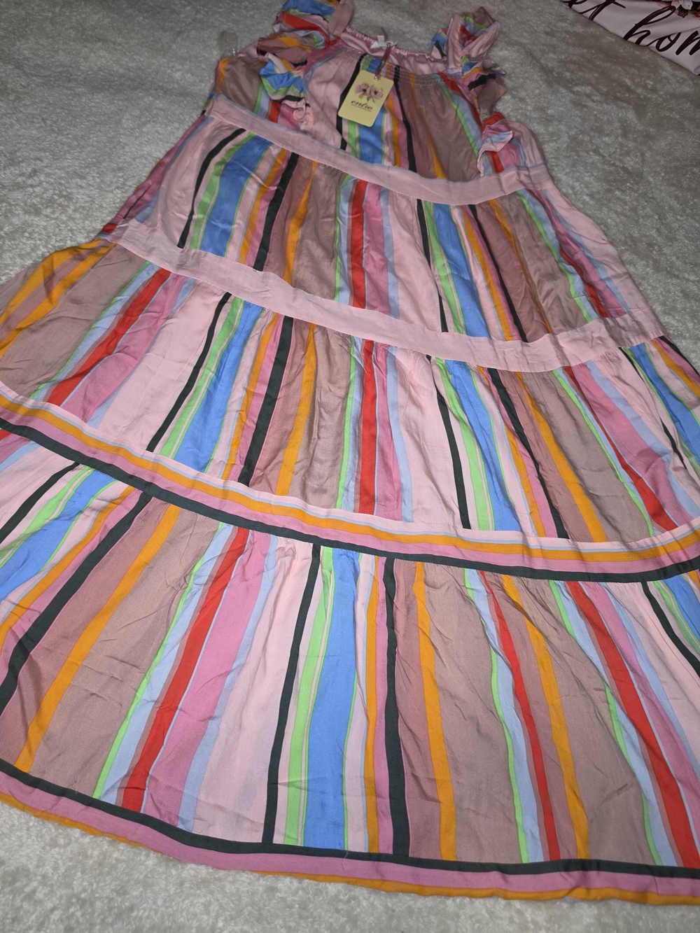 entro Pink Multicolor Striped Tiered Maxi Dress